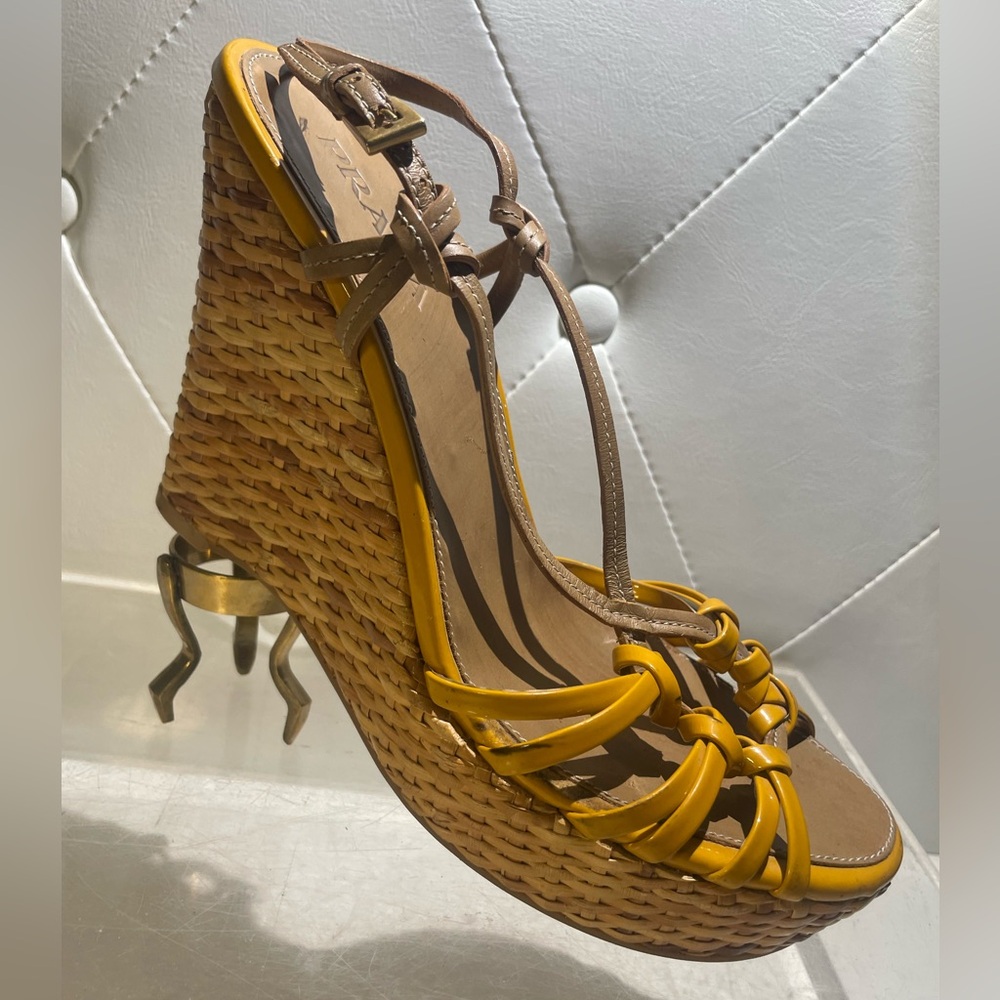 PRADA woven wedge strappy open toe sandals sz 39 made in Italy - Picture 9 of 15